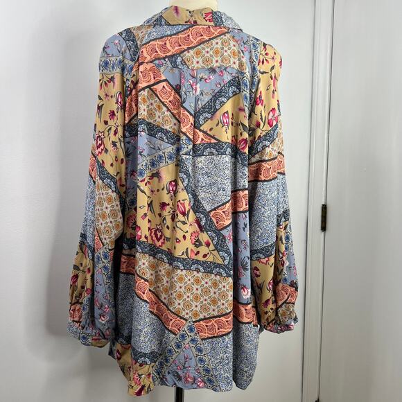 Christian Siriano Women's Top New York Button Up Patchwork Shirt Artsy Size L - Picture 8 of 16